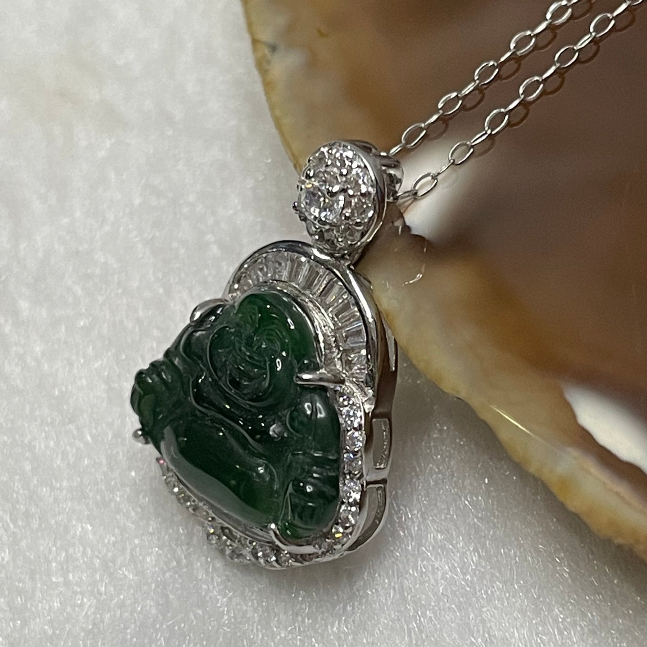 Type A Green Omphacite Jade Jadeite Milo Buddha - 2.72g 23.7 by 16.2 by 5.9mm - Huangs Jadeite and Jewelry Pte Ltd