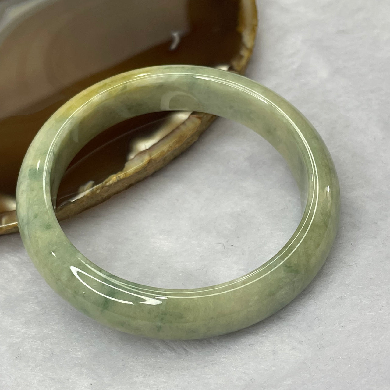 Type A Green and Yellow Jadeite Bangle 51.27g inner diameter 55.1mm 12.4 by 7.8mm - Huangs Jadeite and Jewelry Pte Ltd