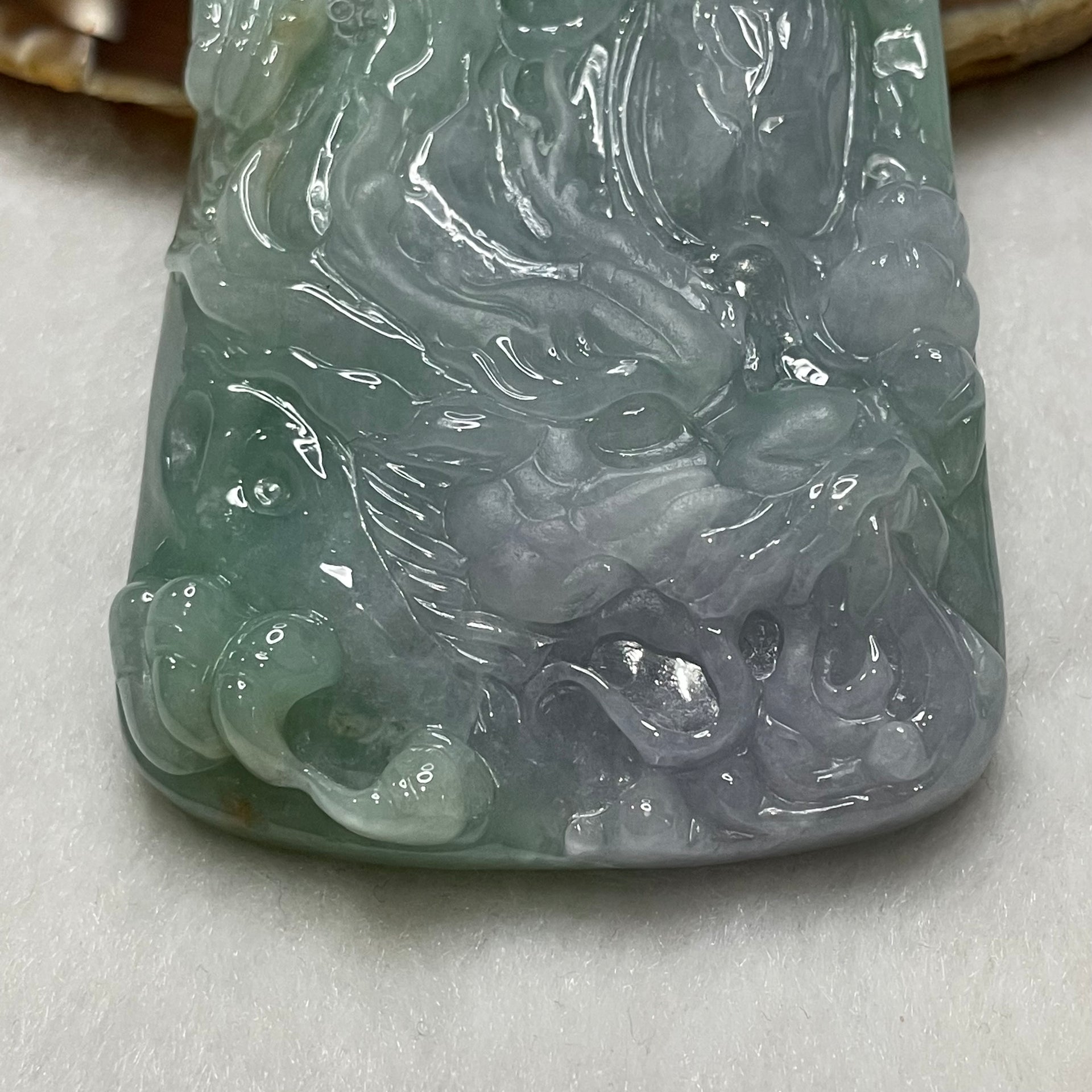 Type A Lavender & Green Guan Yin & Dragon Jade Jadeite 111.73g 78.5 by 47.7 by 12.6mm - Huangs Jadeite and Jewelry Pte Ltd