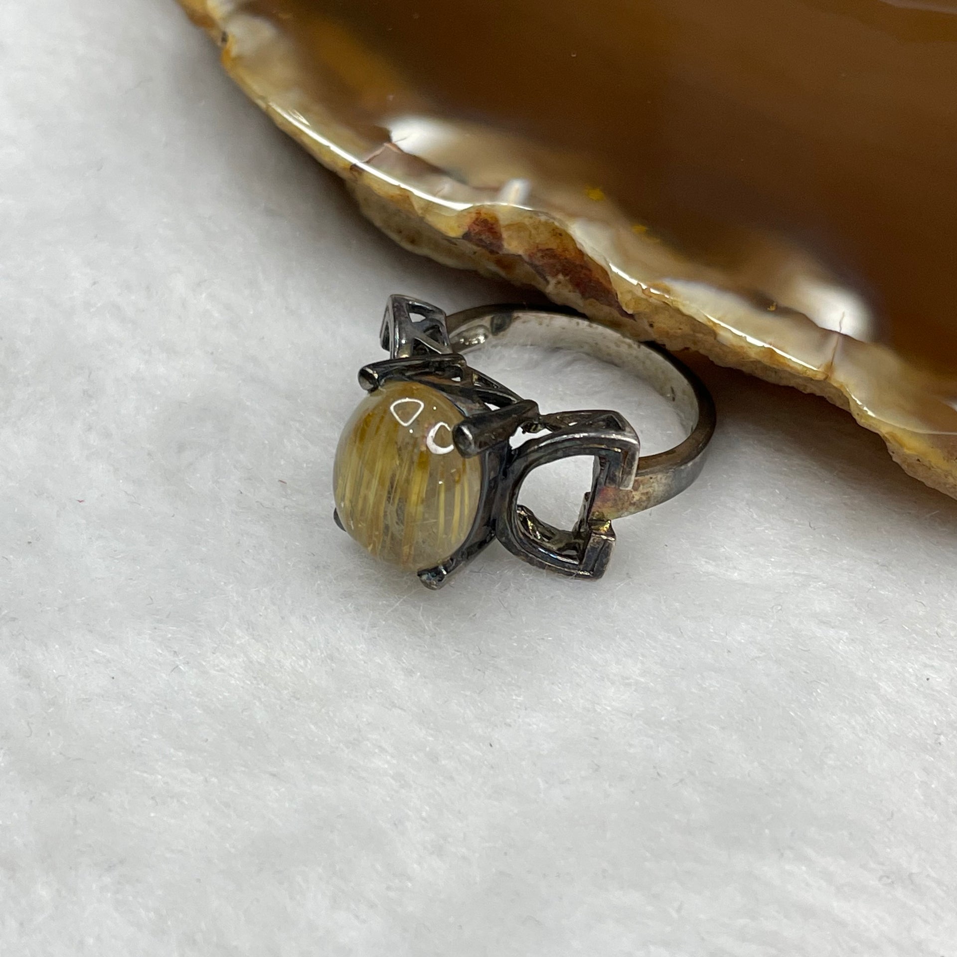 Natural Golden Rutilated Quartz 925 Silver Ring US 8 HK 17.5 6.11g 12.0 by 21.4 by 11.4mm - Huangs Jadeite and Jewelry Pte Ltd