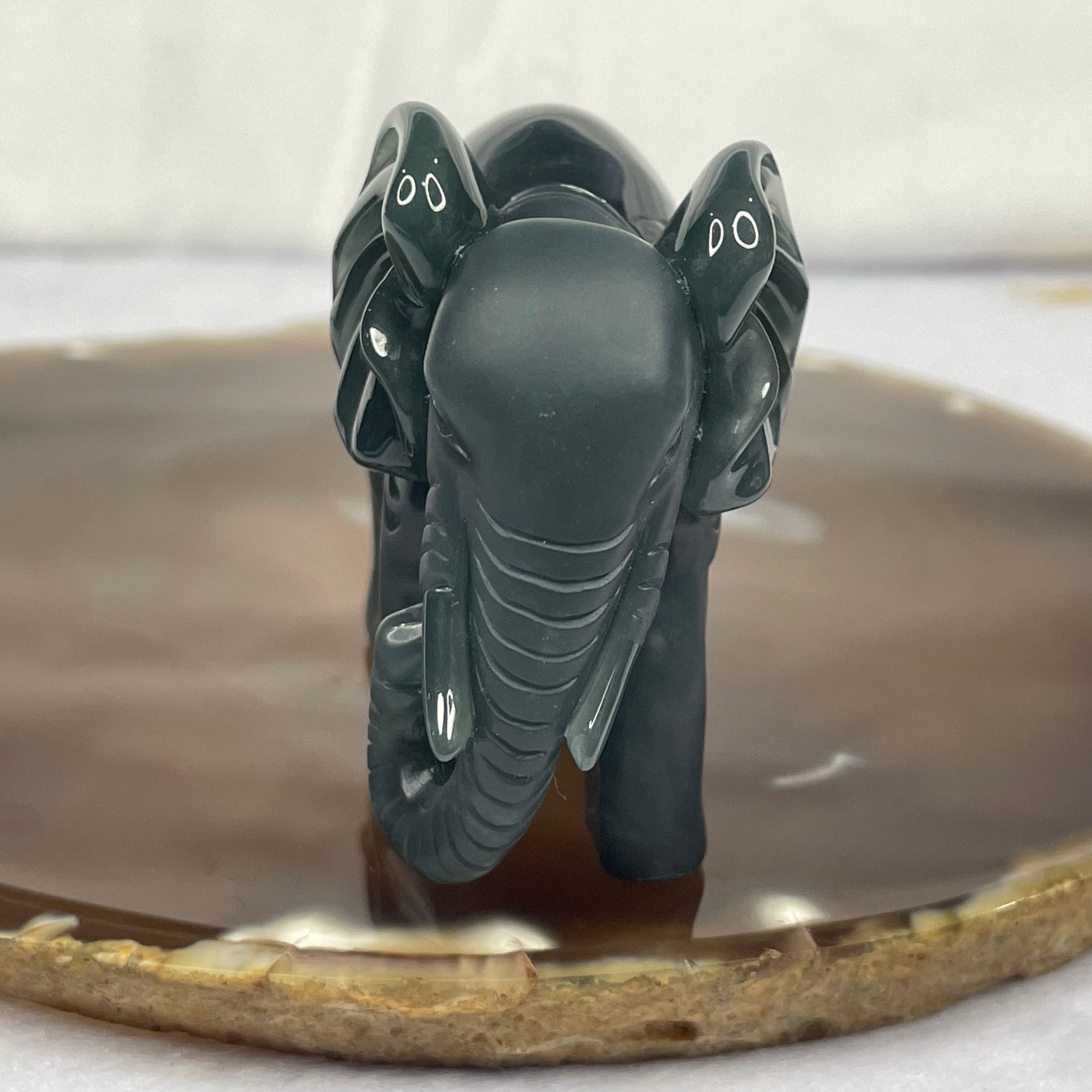 Type A Blueish Green Jade Jadeite Elephant Display - 156.90g 69.2 by 34.8 by 52.9mm - Huangs Jadeite and Jewelry Pte Ltd