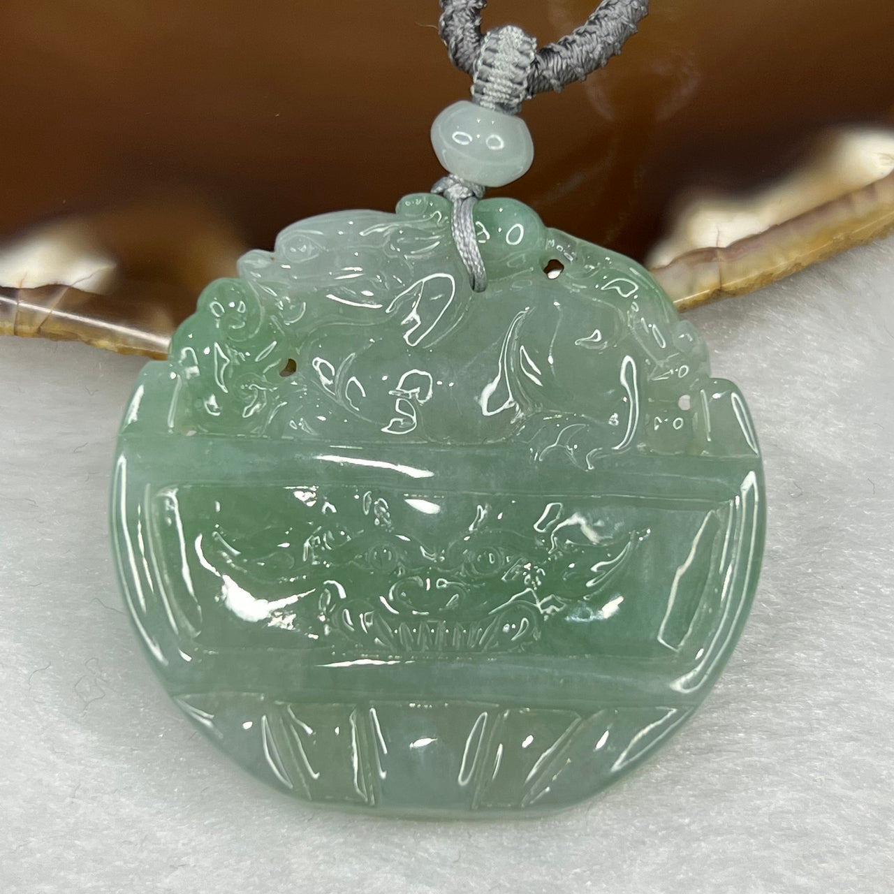 Type A Semi Icy Green Jade Jadeite Pixiu Pendant - 29.55 g 41.6 by 43.7 by 6.6 mm - Huangs Jadeite and Jewelry Pte Ltd