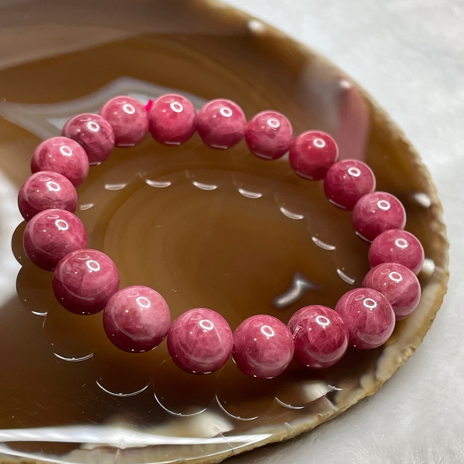 Natural Rhodonite Crystal Bracelet 37.8g 10.3mm/bead 19 beads - Huangs Jadeite and Jewelry Pte Ltd