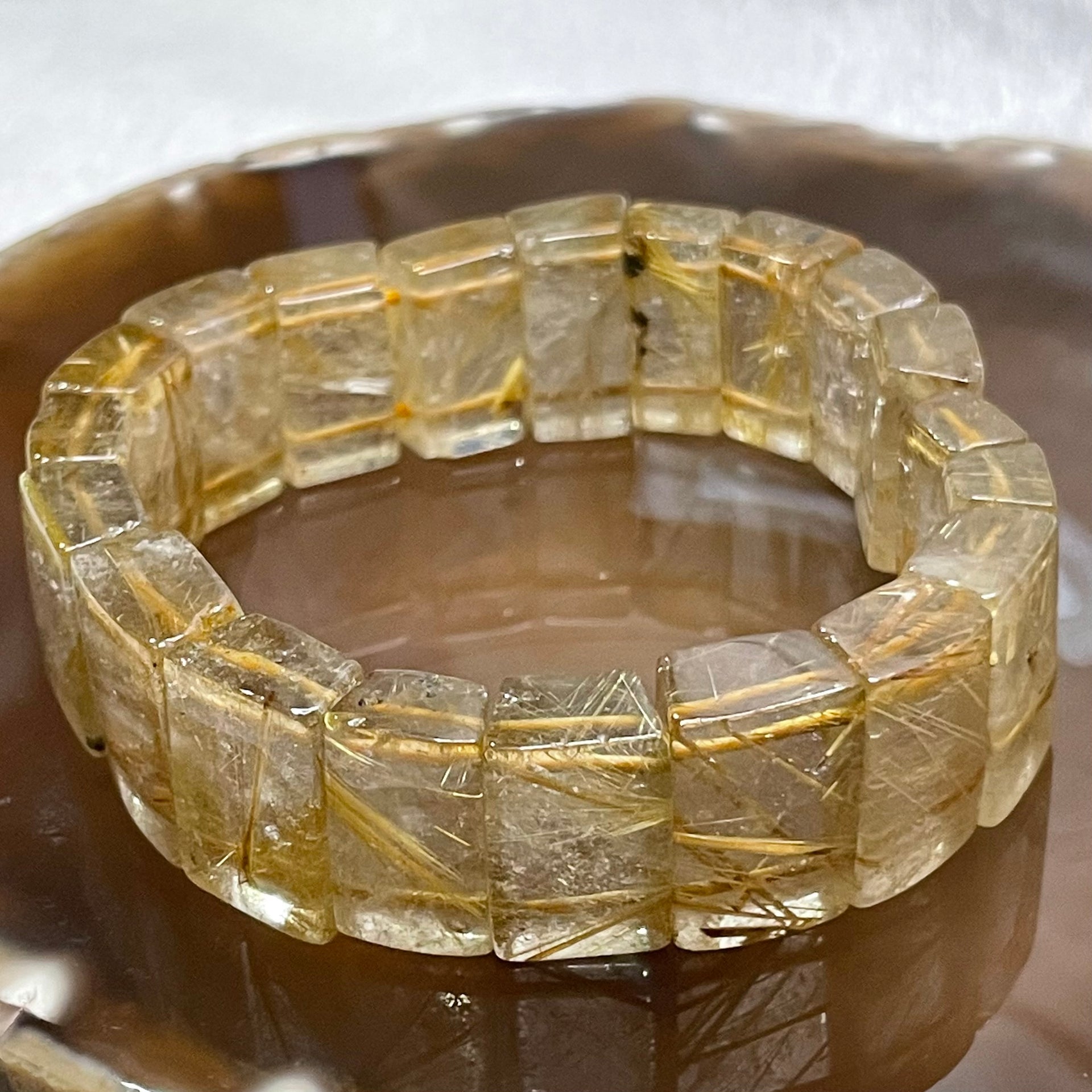 Natural Golden Rutilated Quartz Bracelet 手牌 - 69.11g 18.5 by 7.9mm/piece 20 pieces - Huangs Jadeite and Jewelry Pte Ltd