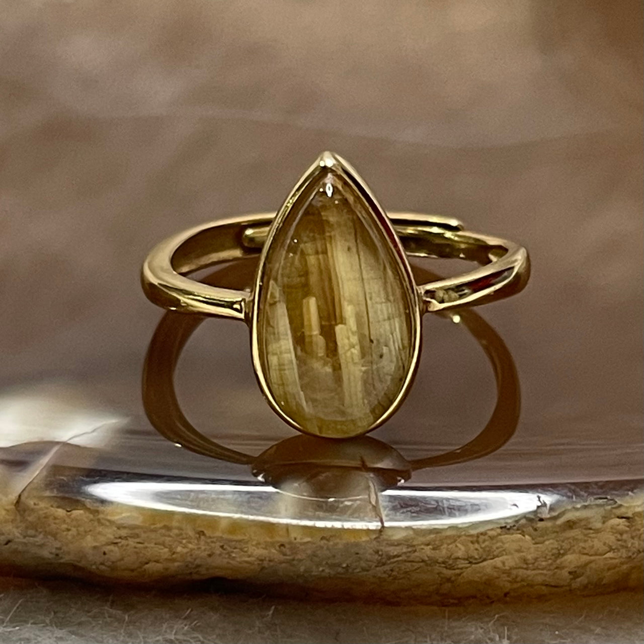 Natural Golden Rutilated Quartz 925 Silver Ring Size Adjustable 1.97g 13.6 by 8.1 by 5.1mm - Huangs Jadeite and Jewelry Pte Ltd