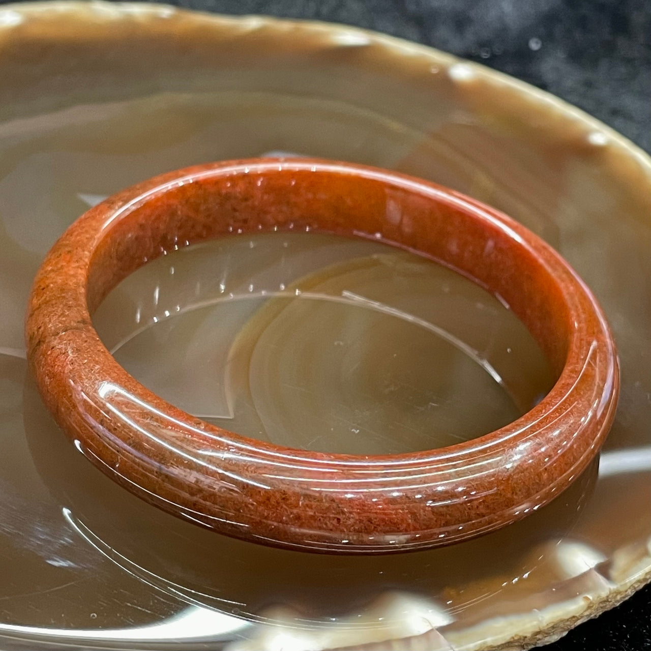 Type A Burmese Red Jade Jadeite Bangle - 38.98g 56.4mm inner diameter 10.9mm thickness - Huangs Jadeite and Jewelry Pte Ltd