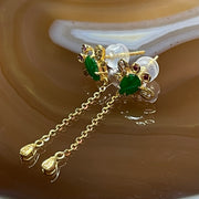 Type A Spicy Green Jade Jadeite Fly Earrings 18K Yellow Gold 1.57g 33.7 by 10.3 by 3.1mm - Huangs Jadeite and Jewelry Pte Ltd