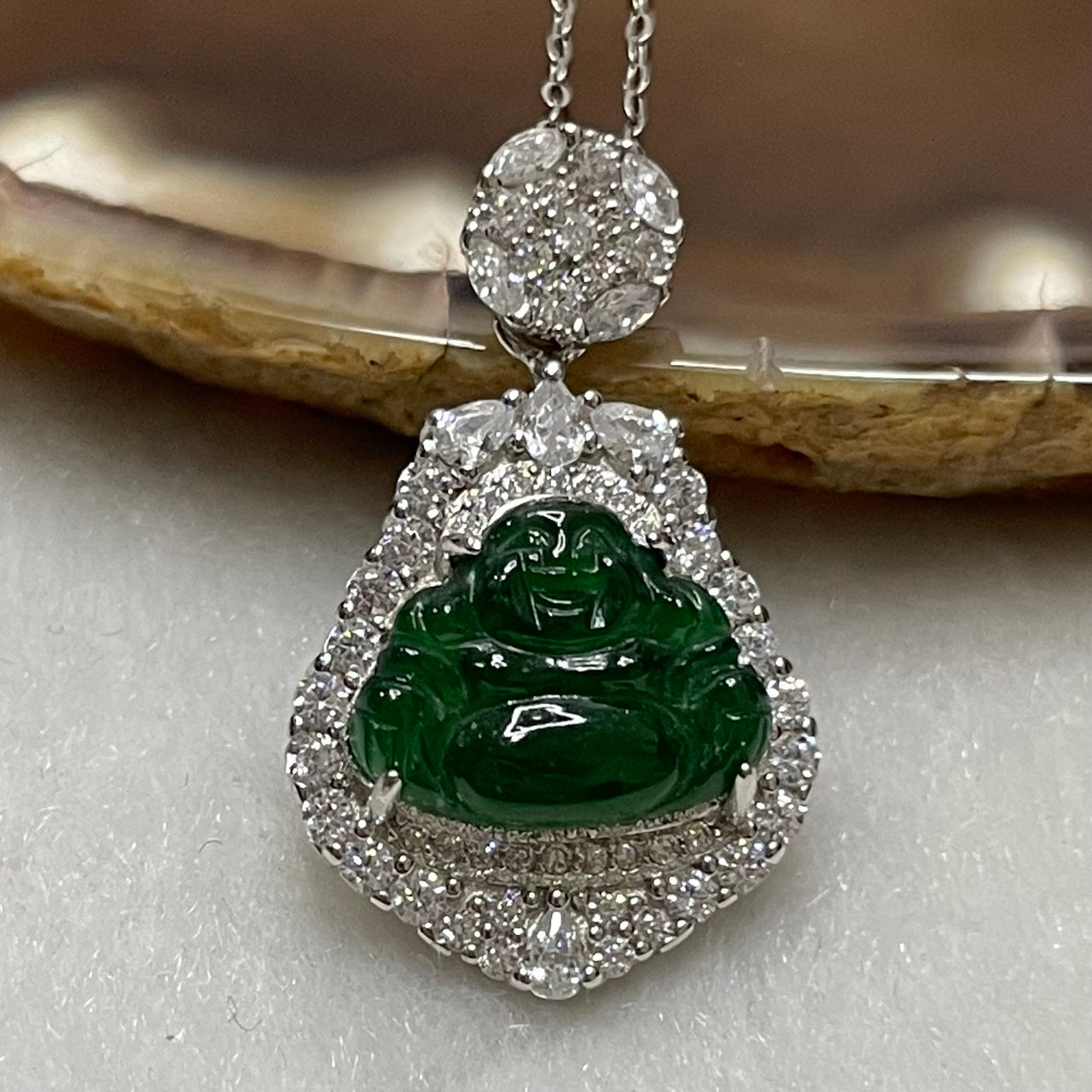 Type A Green Omphacite Jade Jadeite Milo Buddha - 3.16g 28.6 by 16.9 by 6.1mm - Huangs Jadeite and Jewelry Pte Ltd