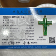 Type A Spicy Green Jade Jadeite Cross 18k Yellow Gold 4.09g 43.8 by 30.0 by 2.7mm - Huangs Jadeite and Jewelry Pte Ltd