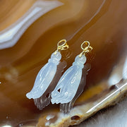 Type A Semi Icy Jade Jadeite Pair of Guan Yin’s Midas Touch 18k Yellow Gold 2.36g 30.0 by 7.2 by 4.5mm - Huangs Jadeite and Jewelry Pte Ltd