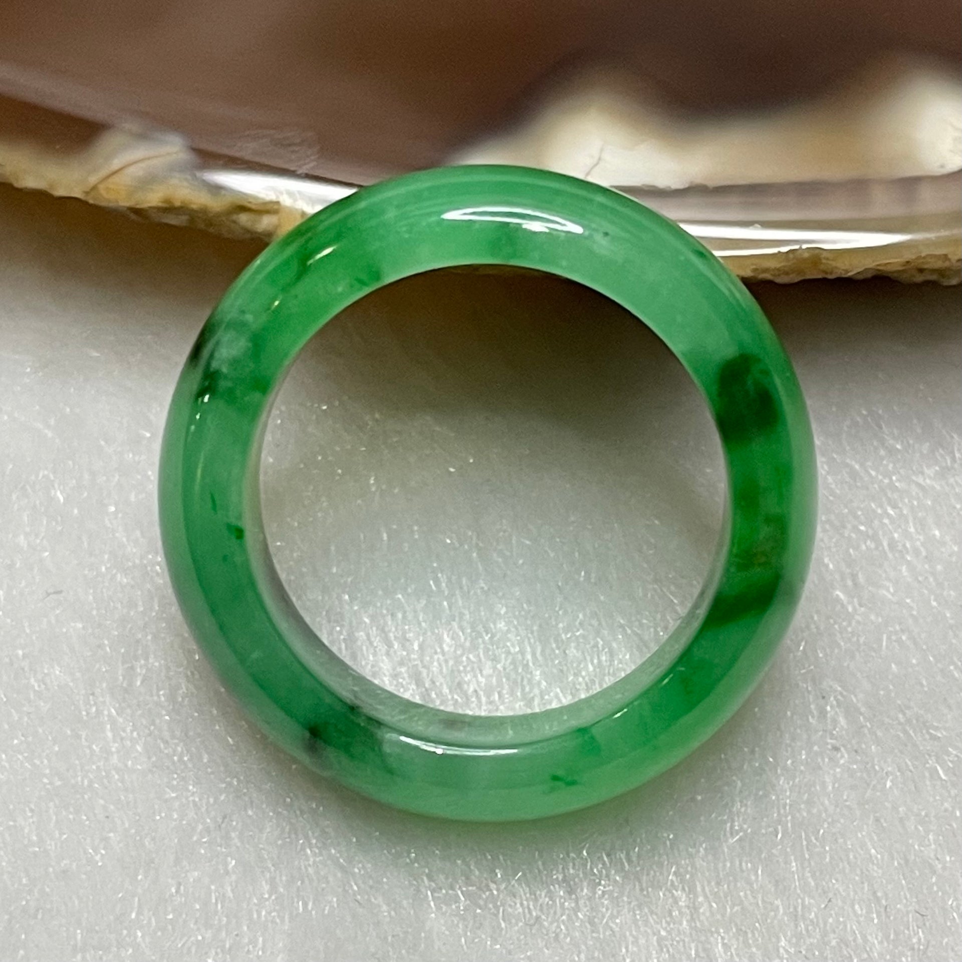 Type A Spicy Green Jade Jadeite Ring 4.28g US7.25 HK16 Thickness 6.8 by 7.7mm Inner Diameter 17.6mm - Huangs Jadeite and Jewelry Pte Ltd