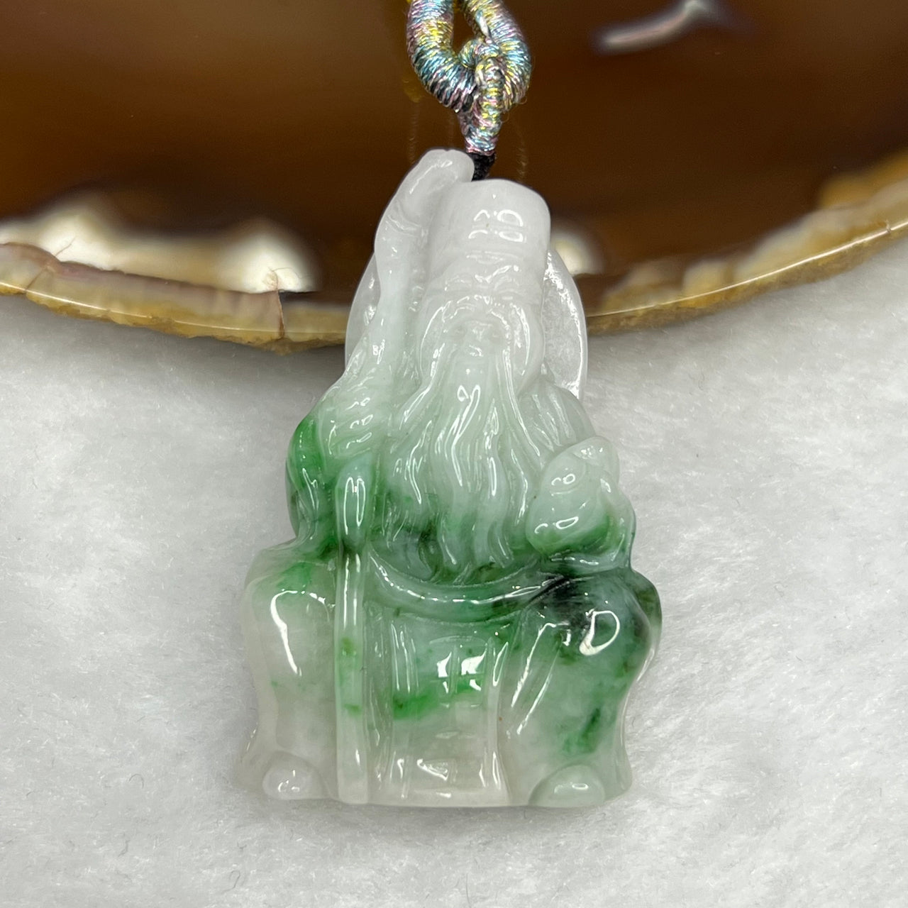 Type A Spicy Green Piao Hua Jade Jadeite Tu Di Gong Pendant - 21.14g 41.0 by 27.6 by 11.9mm - Huangs Jadeite and Jewelry Pte Ltd