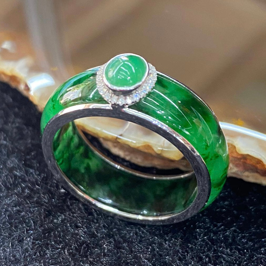 Type A Burmese Jade Jadeite Ring 18k gold & diamonds - 6.05g US10 HK22 inner diameter 19.7mm - Huangs Jadeite and Jewelry Pte Ltd