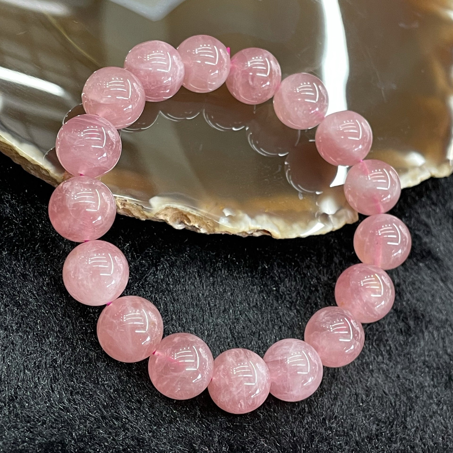 Natural Rose Quartz 玫瑰石英 Bracelet - 17 beads 47.85g 12.9mm/bead - Huangs Jadeite and Jewelry Pte Ltd