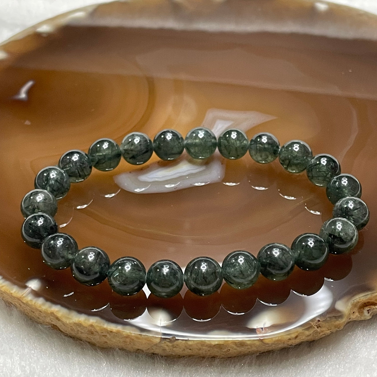 Natural Green Rutilated Quartz Bracelet 17.19g 8.3mm/bead 23 beads - Huangs Jadeite and Jewelry Pte Ltd