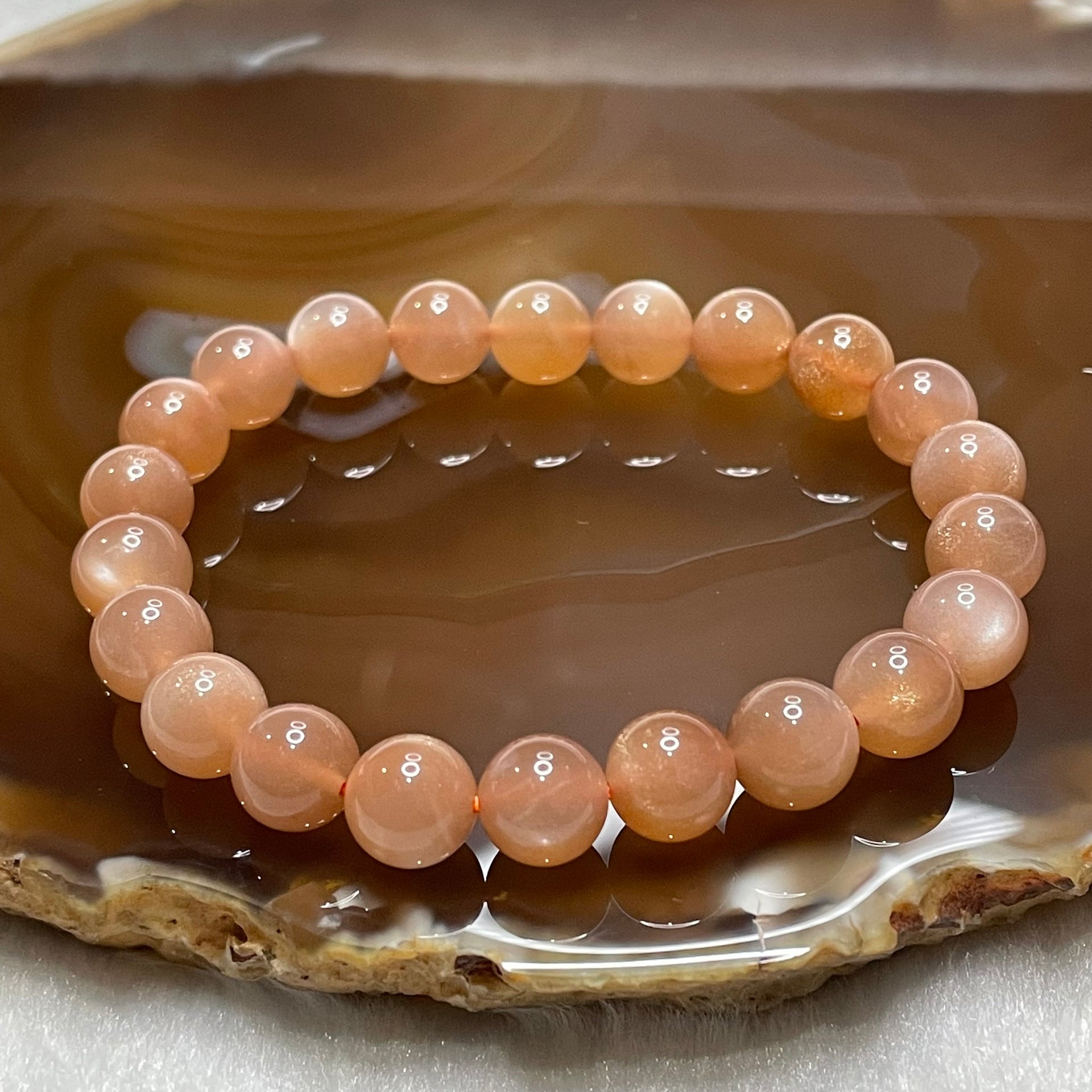 Natural Sunstone Crystal Bracelet 太阳石 18.07g 8.5mm/bead 22 beads - Huangs Jadeite and Jewelry Pte Ltd