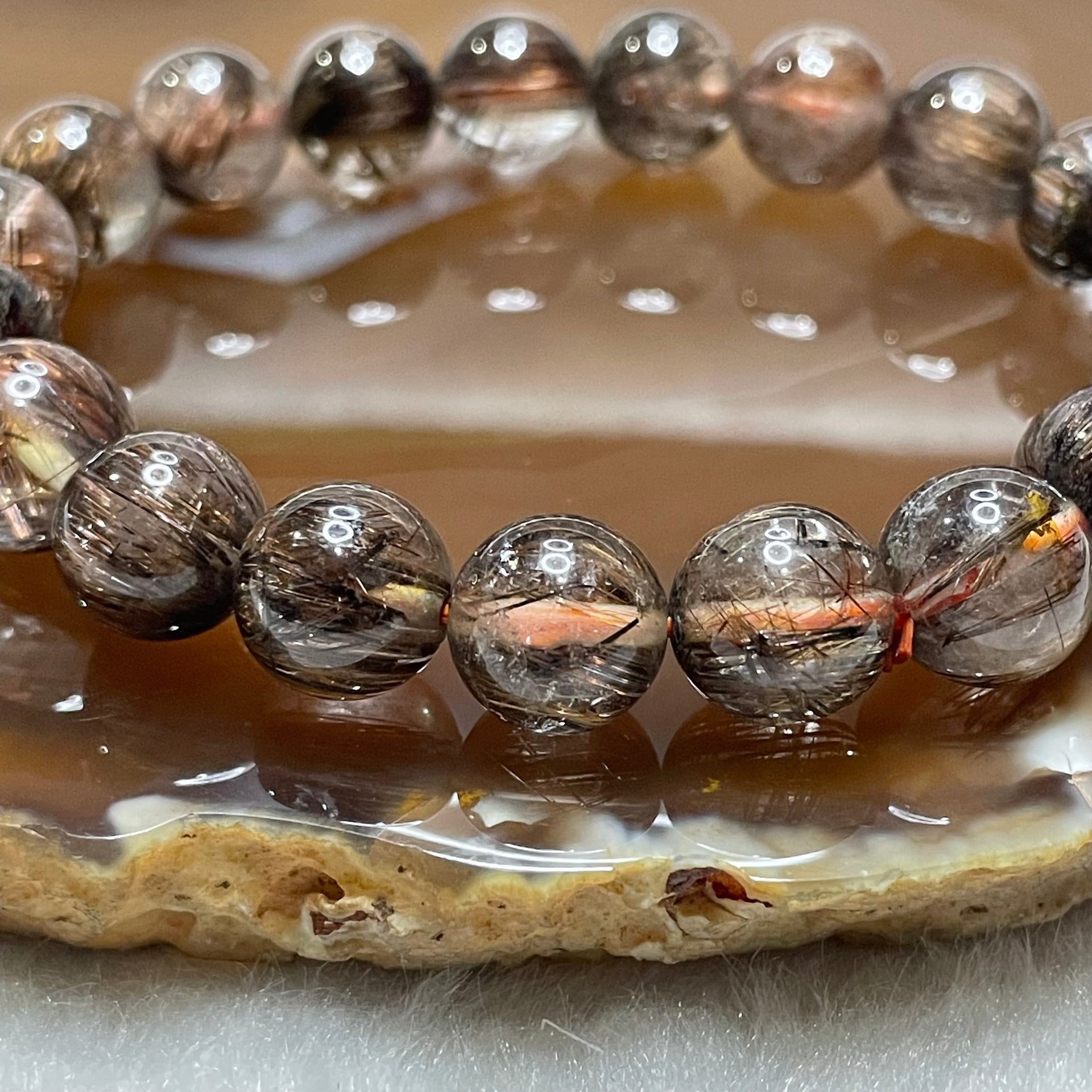 Natural Copper Rutilated Quartz 銅髮晶 28.75g 10.6mm/bead 19 beads - Huangs Jadeite and Jewelry Pte Ltd