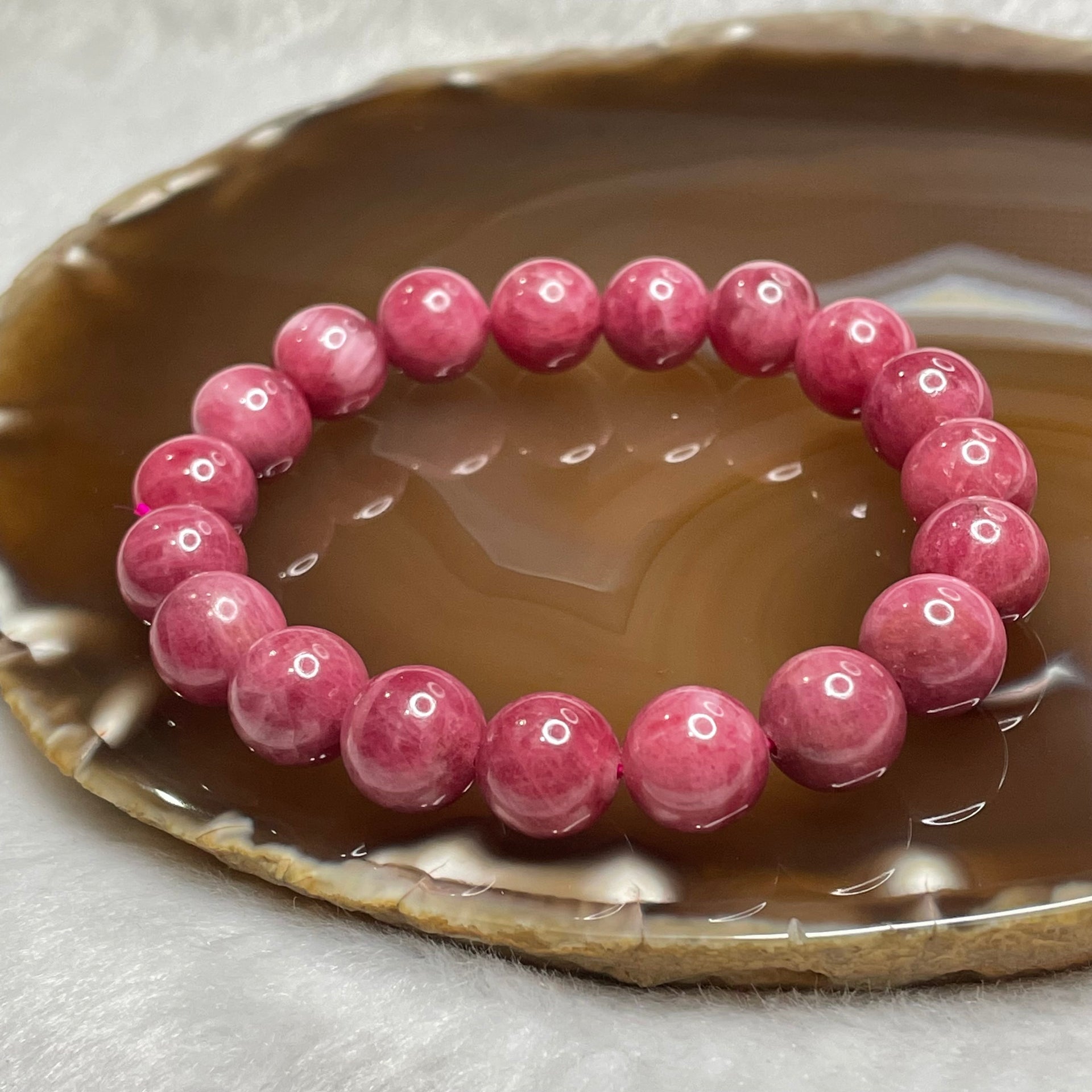 Natural Rhodonite Crystal Bracelet 43.39g 10.8mm/bead 19 beads - Huangs Jadeite and Jewelry Pte Ltd