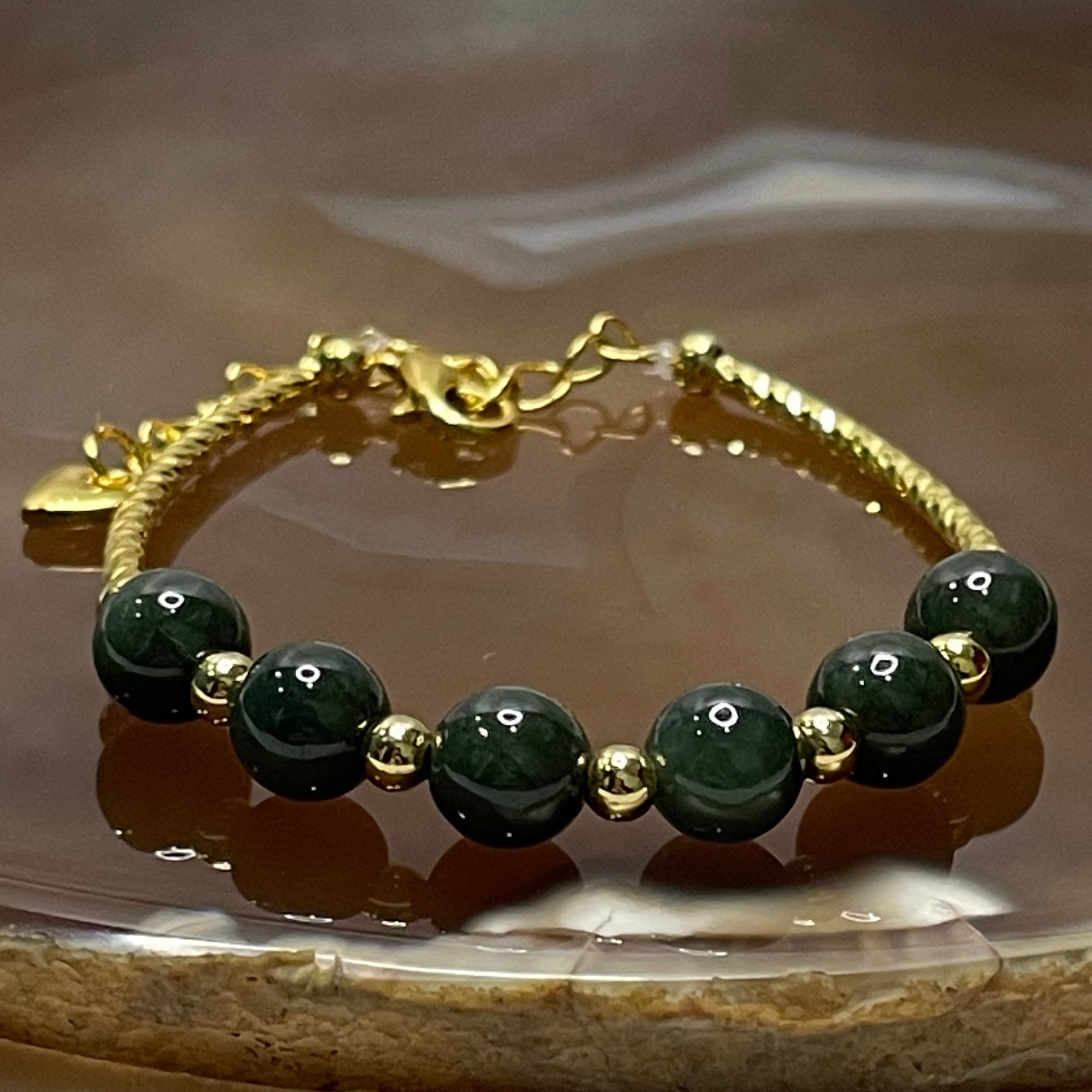 Type A Green Jade Jadeite 14kgf Bracelet - 6.10g 7.0mm/bead 6 beads - Huangs Jadeite and Jewelry Pte Ltd