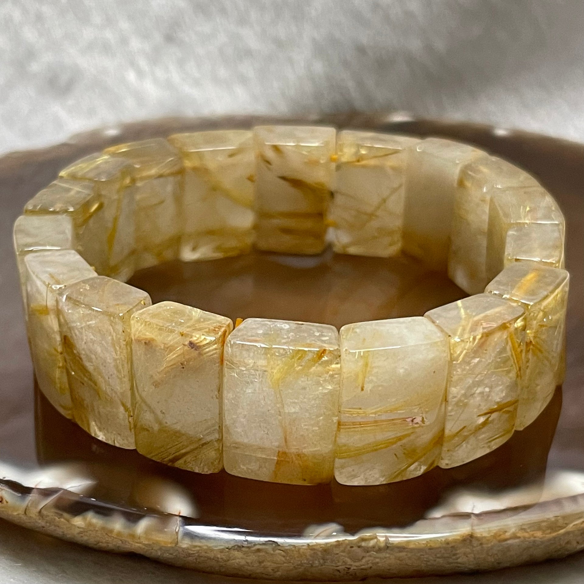 Natural Golden Rutilated Quartz Bracelet 手牌 - 74.17g 18.7 by 8.3mm/piece 18 pieces - Huangs Jadeite and Jewelry Pte Ltd