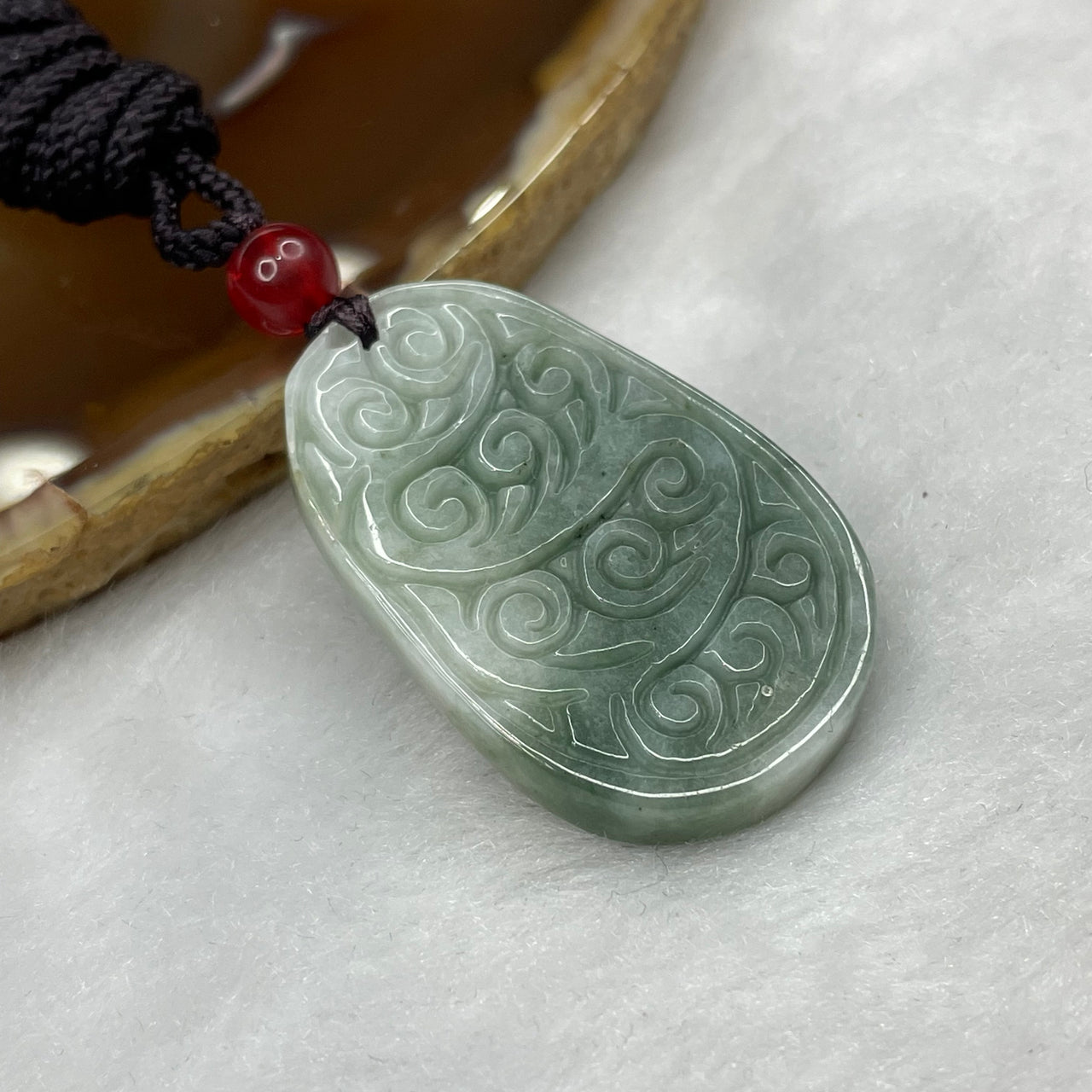 Type A Piao Hua Green Ruyi Jade Jadeite Necklace 10.7g 33.8 by 22.5 by 5.0 mm - Huangs Jadeite and Jewelry Pte Ltd