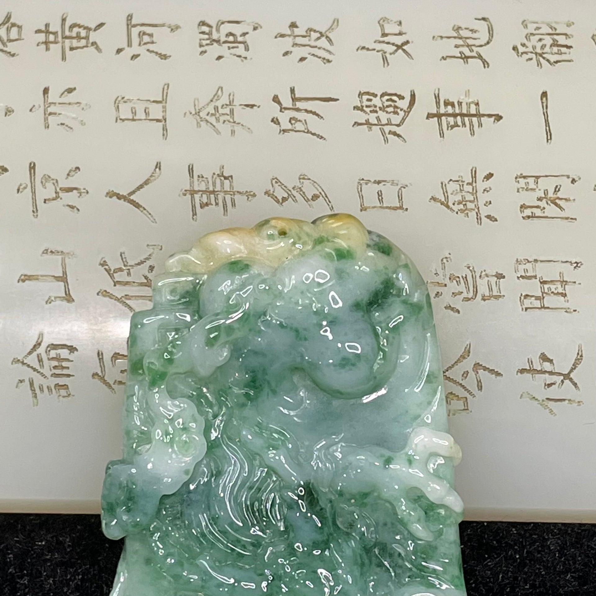 Type A Spicy Green Dragon Jade Jadeite Pendant - 34.06g 59.5 by 39.3 by 8.2mm - Huangs Jadeite and Jewelry Pte Ltd