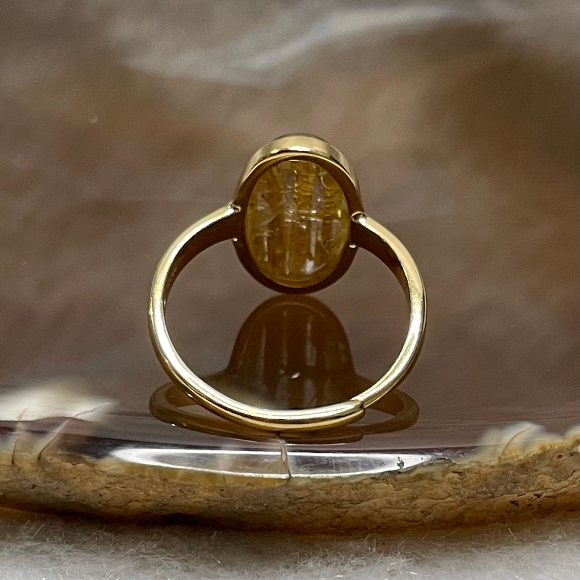 Natural Golden Rutilated Quartz 925 Silver Ring Size Adjustable 2.60g 14.5 by 9.9 by 5.2mm - Huangs Jadeite and Jewelry Pte Ltd