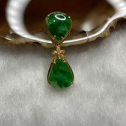 Type A Spicy Green Tear Drop Design Jade Jadeite 18k Yellow gold 1.4g 26.9 by 9.7 by 4.3mm - Huangs Jadeite and Jewelry Pte Ltd