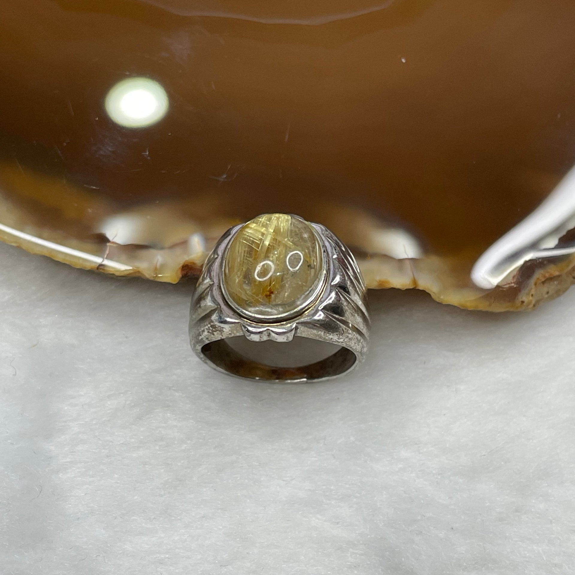 Natural Golden Rutilated Quartz 925 Silver Ring US 7 HK 15 5.98g 17.4 by 11.8 by 7.1mm - Huangs Jadeite and Jewelry Pte Ltd