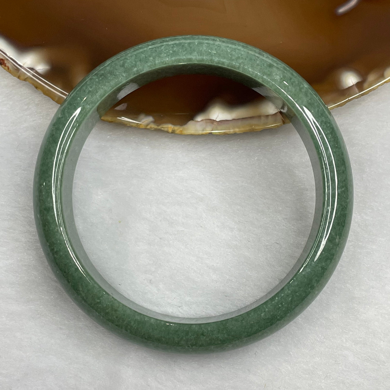 Type A Dou Qing Green Jadeite Bangle 65.49g inner diameter 58.8mm 14.7 by 7.8mm - Huangs Jadeite and Jewelry Pte Ltd