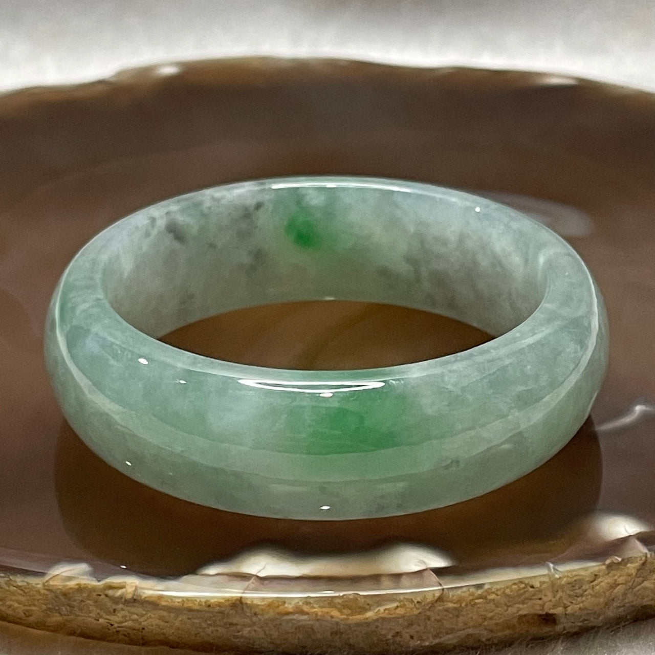 Type A Faint Green with Green & Grey Patches Jade Jadeite Bangle - 44.07g Inner Diameter 44.8mm Thickness 14.8 by 6.9mm - Huangs Jadeite and Jewelry Pte Ltd