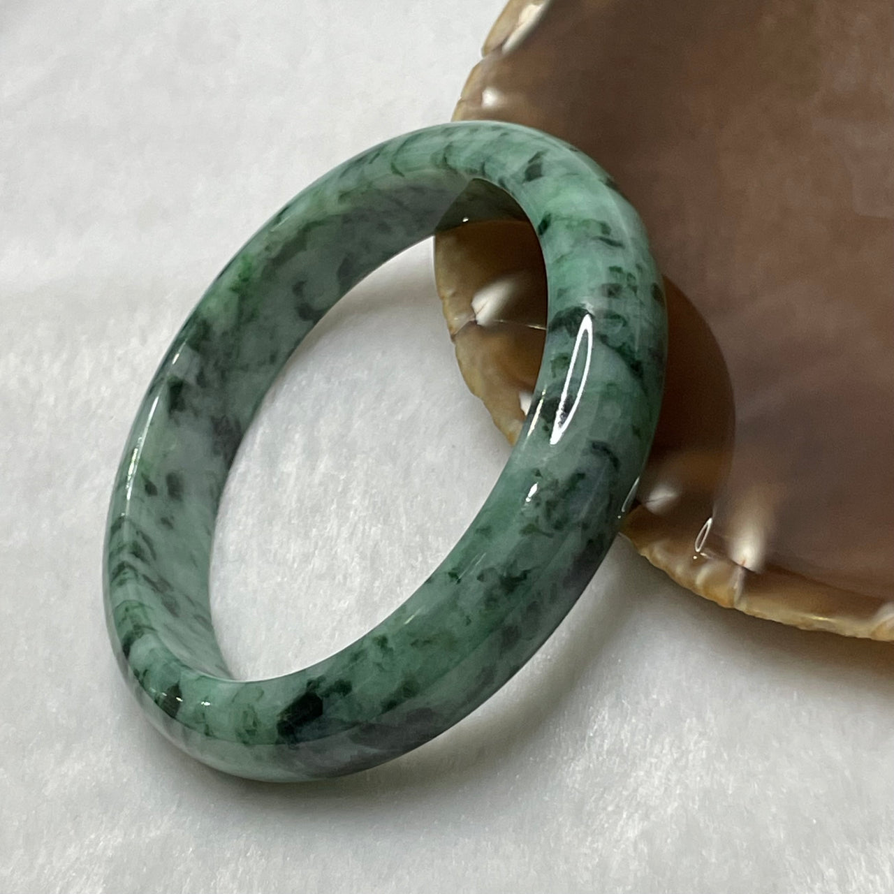 Type A Green with Spicy Green Veins Jade Jadeite Bangle - 54.91g Inner Diameter 56.7mm Thickness 13.0 by 8.0mm - Huangs Jadeite and Jewelry Pte Ltd