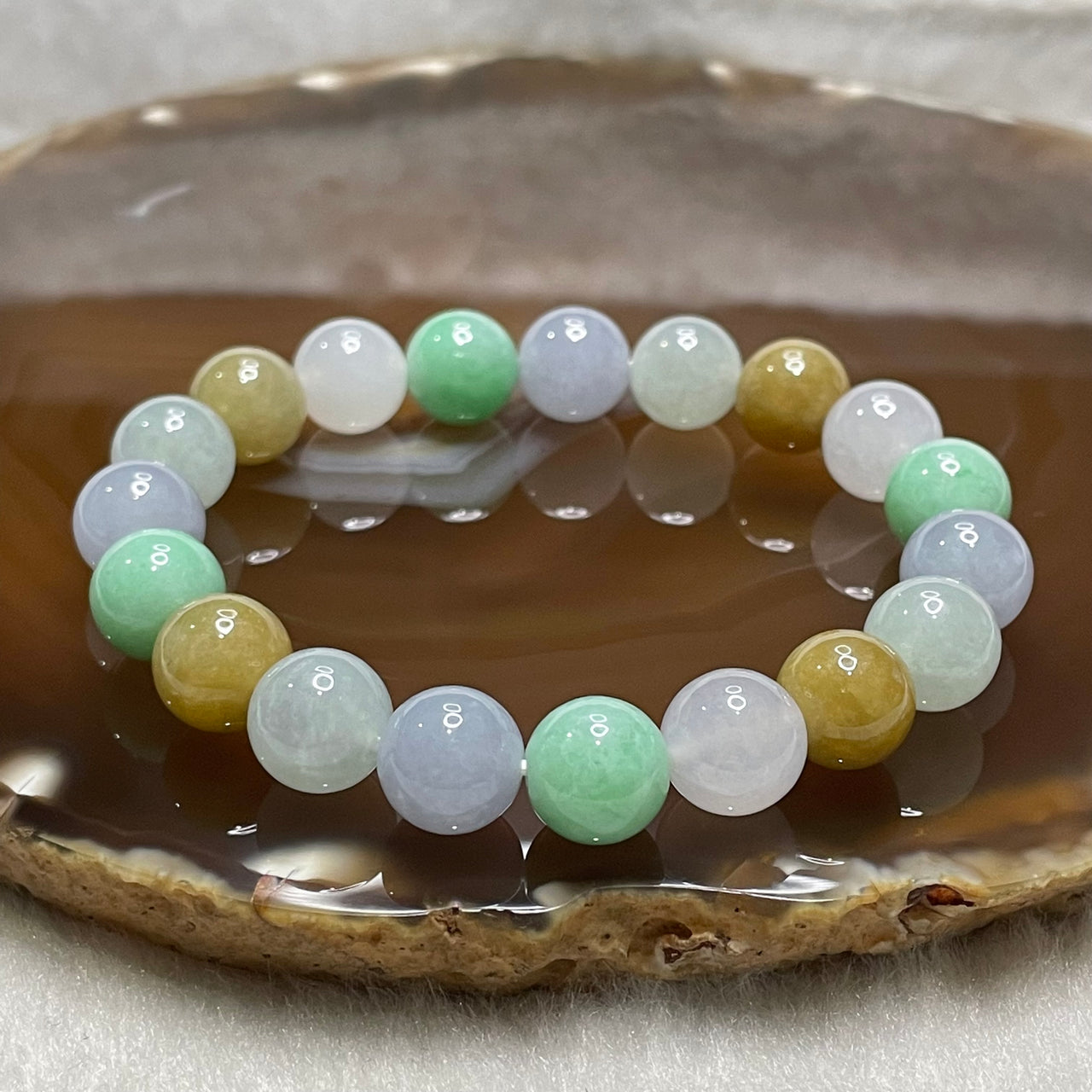 Type A High Quality Semi Icy Mixed Colour Jade Jadeite Bracelet 32.26g 10.0mm/bead 19 beads - Huangs Jadeite and Jewelry Pte Ltd