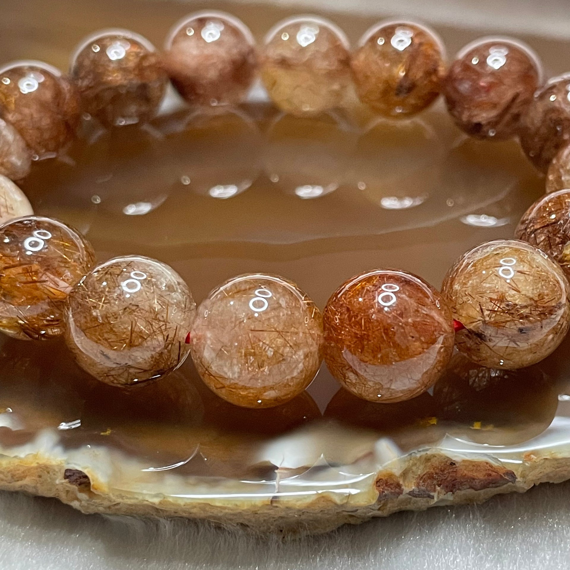 Natural Copper Rutilated Quartz 銅髮晶 41.12g 12.3mm/bead 16 beads - Huangs Jadeite and Jewelry Pte Ltd