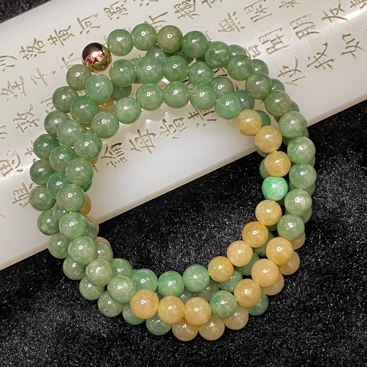 Type A Burmese Mixed Colour Green Jade Jadeite Necklace - 59.88g 6.7mm/bead 112 beads - Huangs Jadeite and Jewelry Pte Ltd