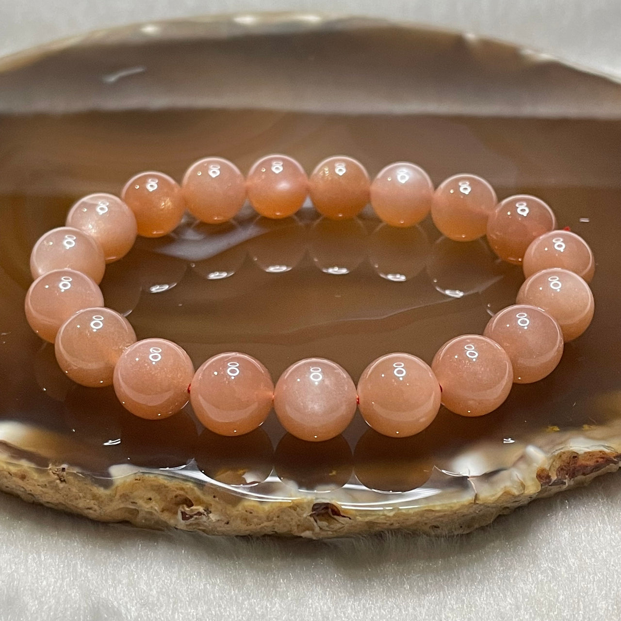 Natural Sunstone Crystal Bracelet 太阳石 27.41g 10.3mm/bead 19 beads - Huangs Jadeite and Jewelry Pte Ltd