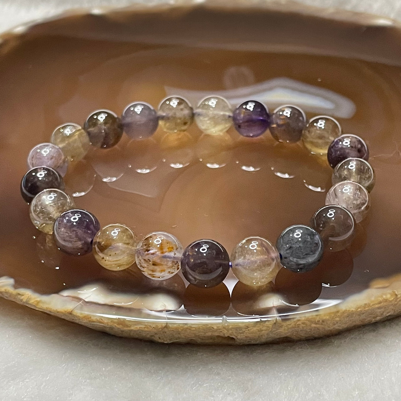 Natural Purple Titanium Crystal Bracelet 22.2g 9.4mm/beads 21 beads - Huangs Jadeite and Jewelry Pte Ltd