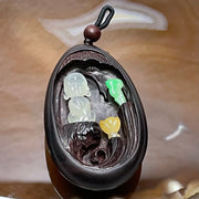 Type A Green, Yellow Baby Buddha 宝宝佛 Jade Jadeite Pendant - 15.24g 58.3 by 34.2 by 13.1mm - Huangs Jadeite and Jewelry Pte Ltd