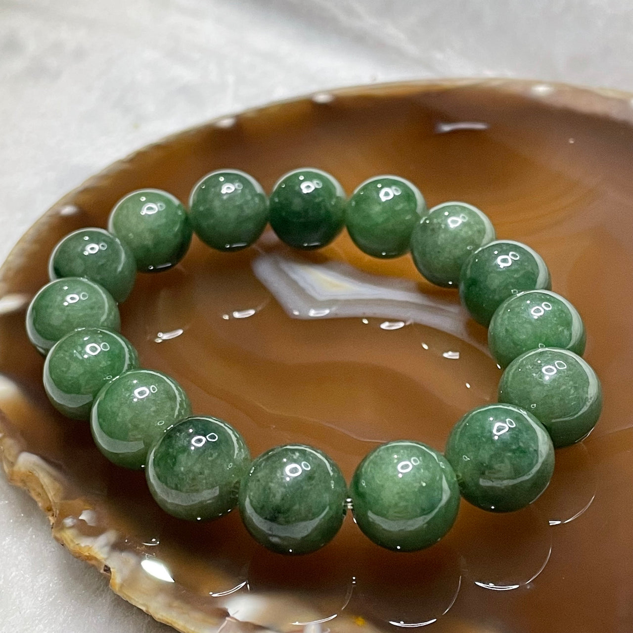 Type A Full Green Jade Jadeite Bracelet 65.05g 13.4mm/bead 16 beads - Huangs Jadeite and Jewelry Pte Ltd