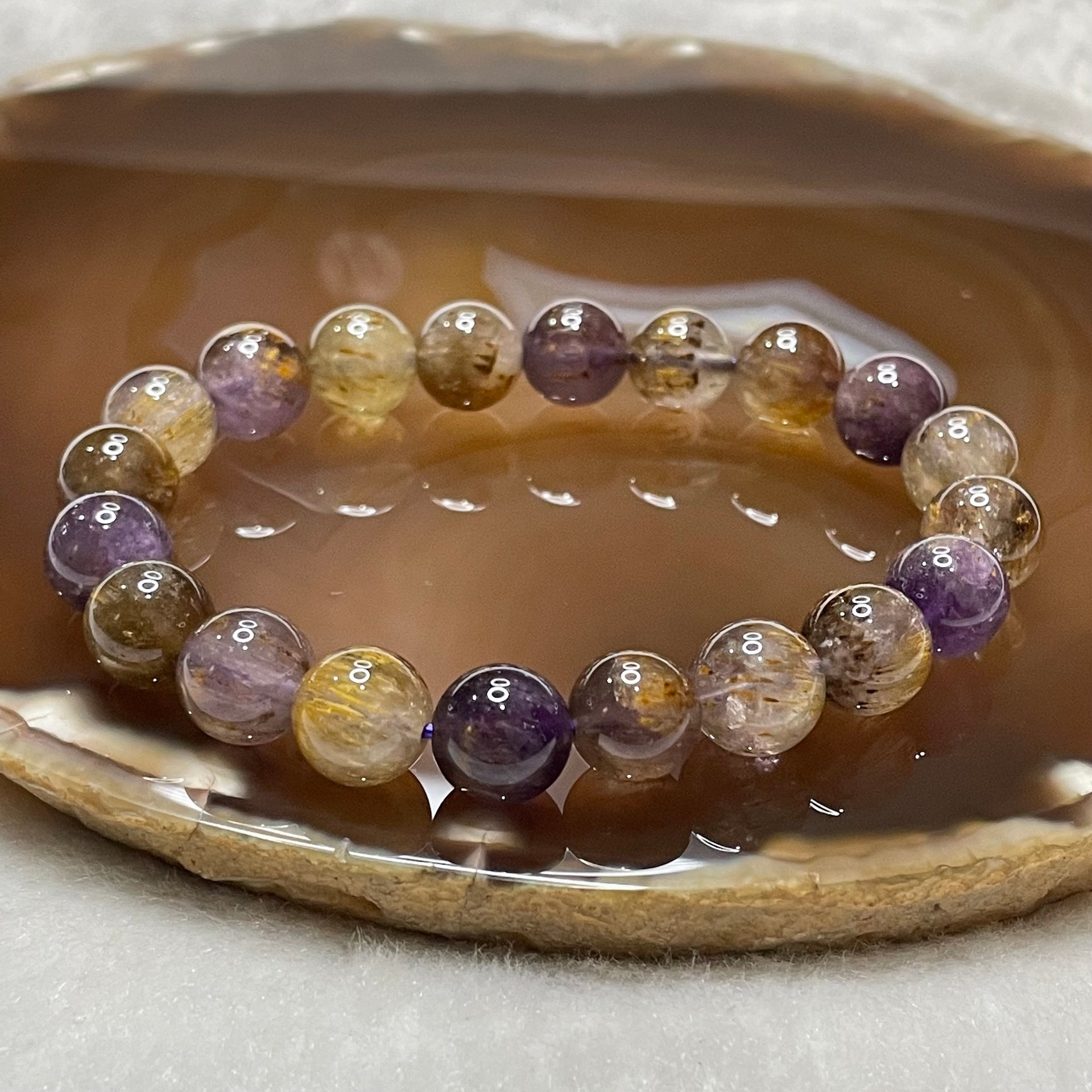 Natural Purple Titanium Crystal Bracelet 25.38g 10.0mm/bead 20 beads - Huangs Jadeite and Jewelry Pte Ltd