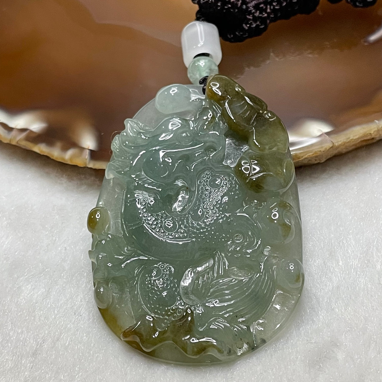 Type A Semi Icy Dragon Jade Jadeite Pendant 37.06g 57.7 by 40.0 by 8.9mm - Huangs Jadeite and Jewelry Pte Ltd