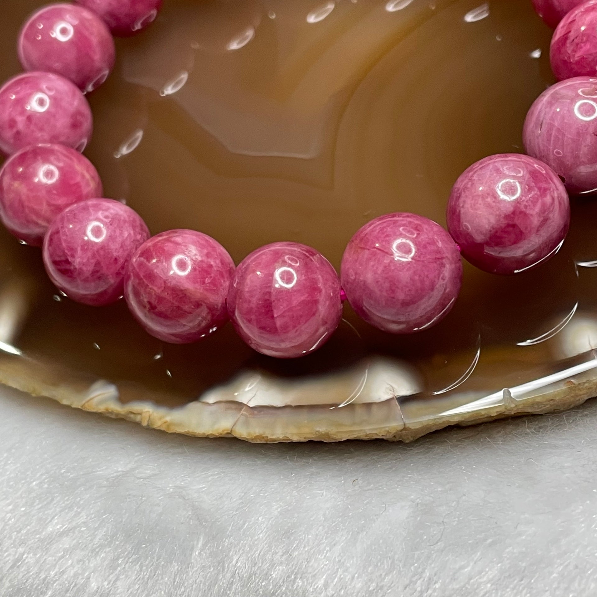 Natural Rhodonite Crystal Bracelet 58.22g 12.4mm/bead 17 beads - Huangs Jadeite and Jewelry Pte Ltd