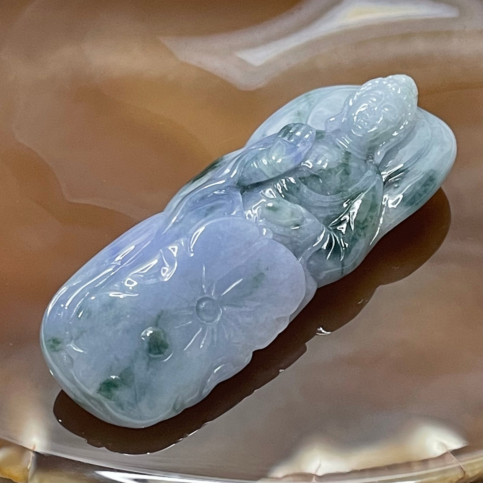 Type A Light Lavender & Green Jade Jadeite Buddha Pendant - 37.65g 63.6 by 24.5 by 14.5mm - Huangs Jadeite and Jewelry Pte Ltd