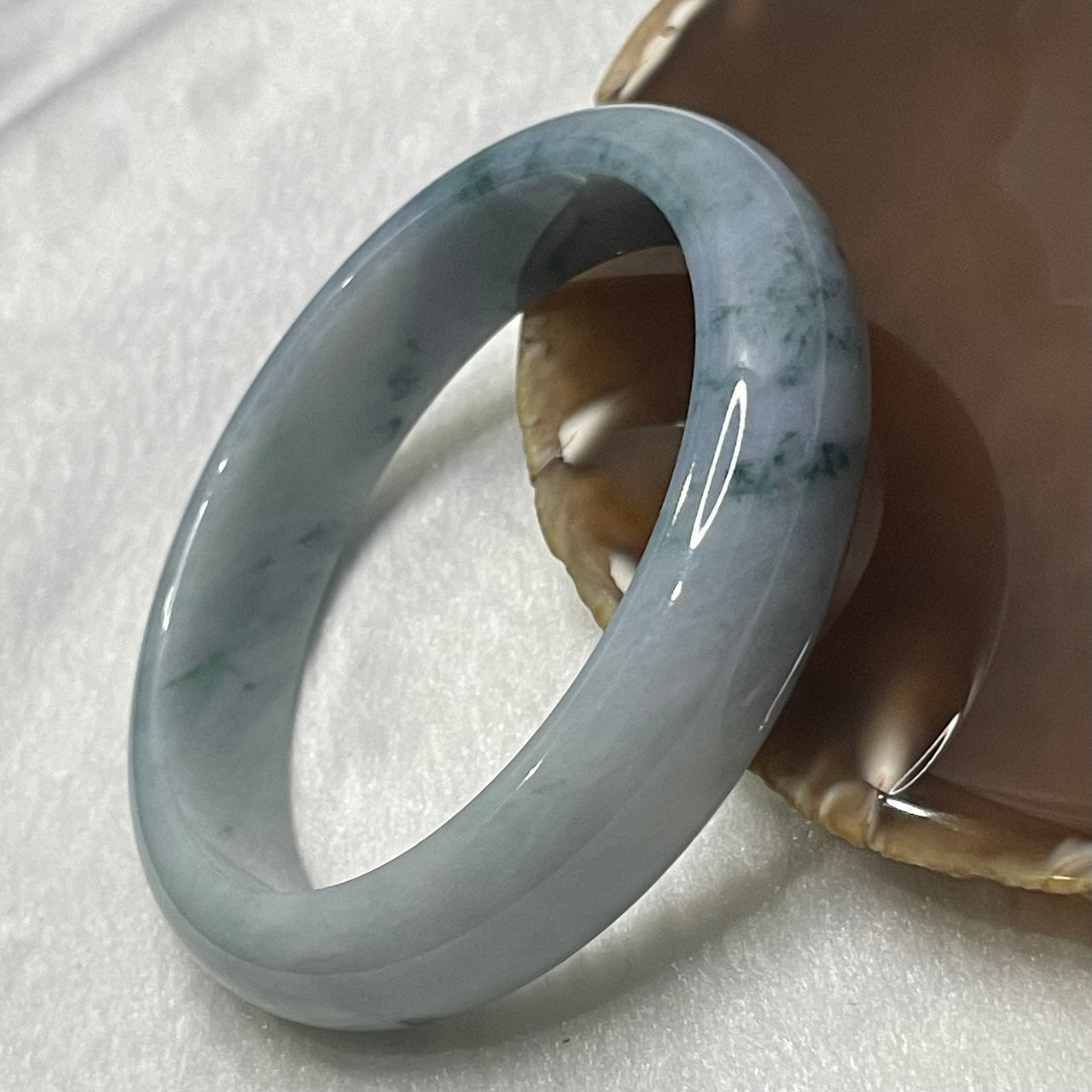 Type A Blueish Green with Piao Hua Jade Jadeite Bangle - 61.82g Inner Diameter 58.1mm Thickness 14.1 by 7.9mm - Huangs Jadeite and Jewelry Pte Ltd