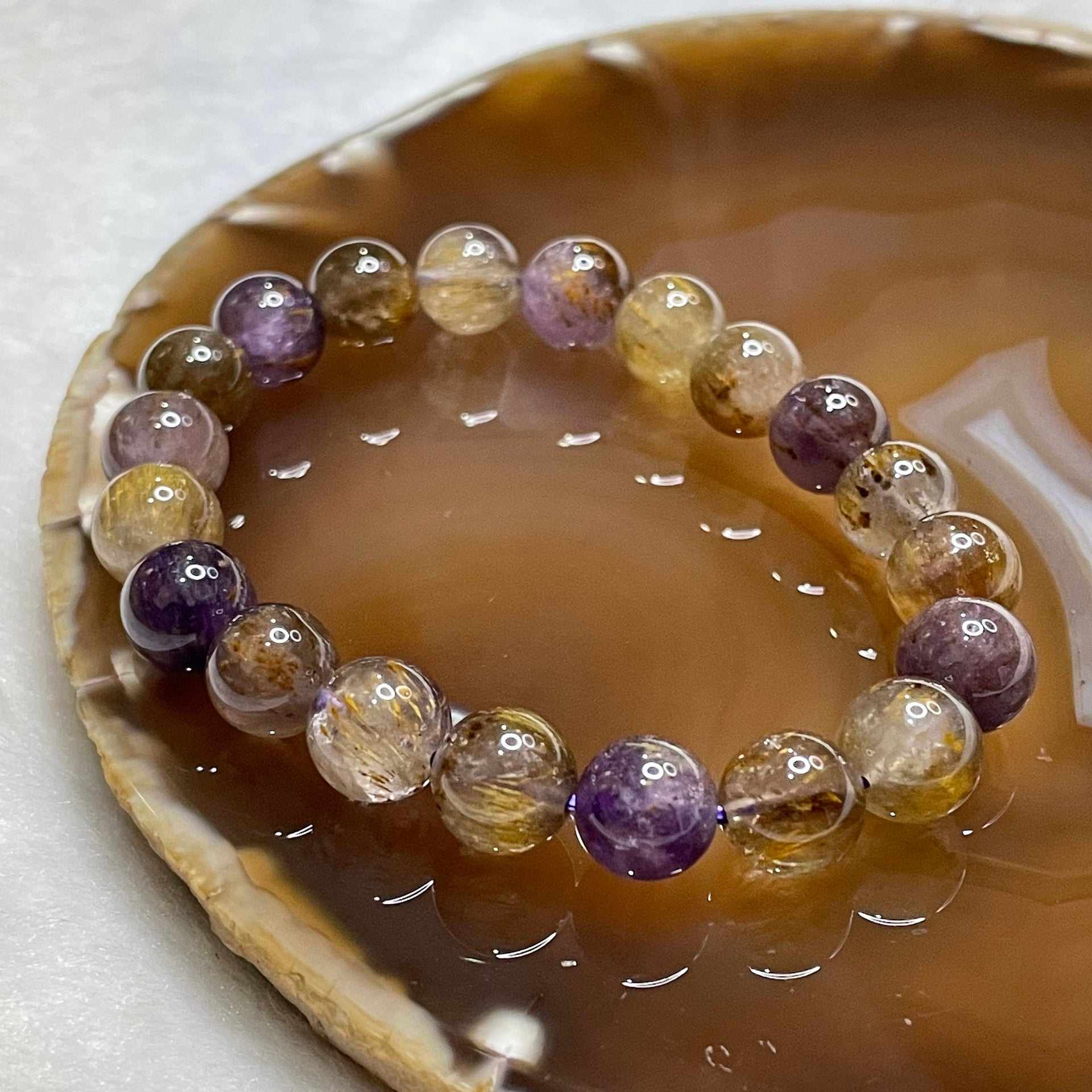 Natural Purple Titanium Crystal Bracelet 25.38g 10.0mm/bead 20 beads - Huangs Jadeite and Jewelry Pte Ltd