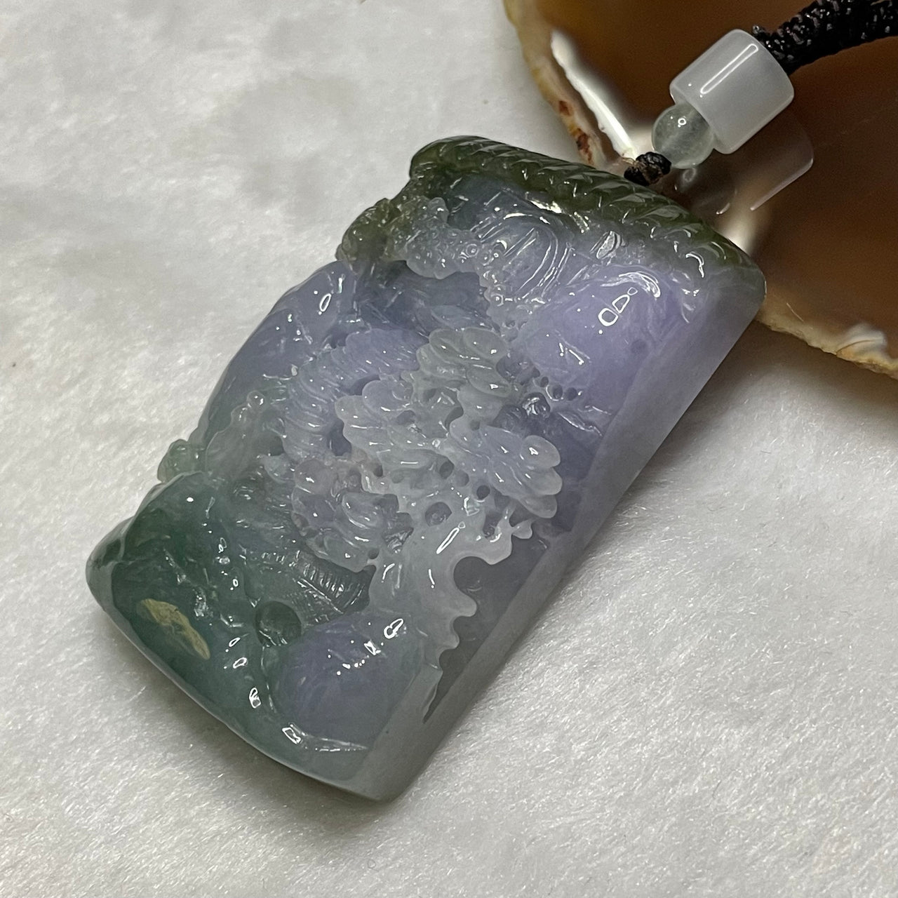 Type A Lavender & Green Jade Jadeite Shan Shui Pendant 88.0g 61.6 by 39.6 by 14.4mm - Huangs Jadeite and Jewelry Pte Ltd