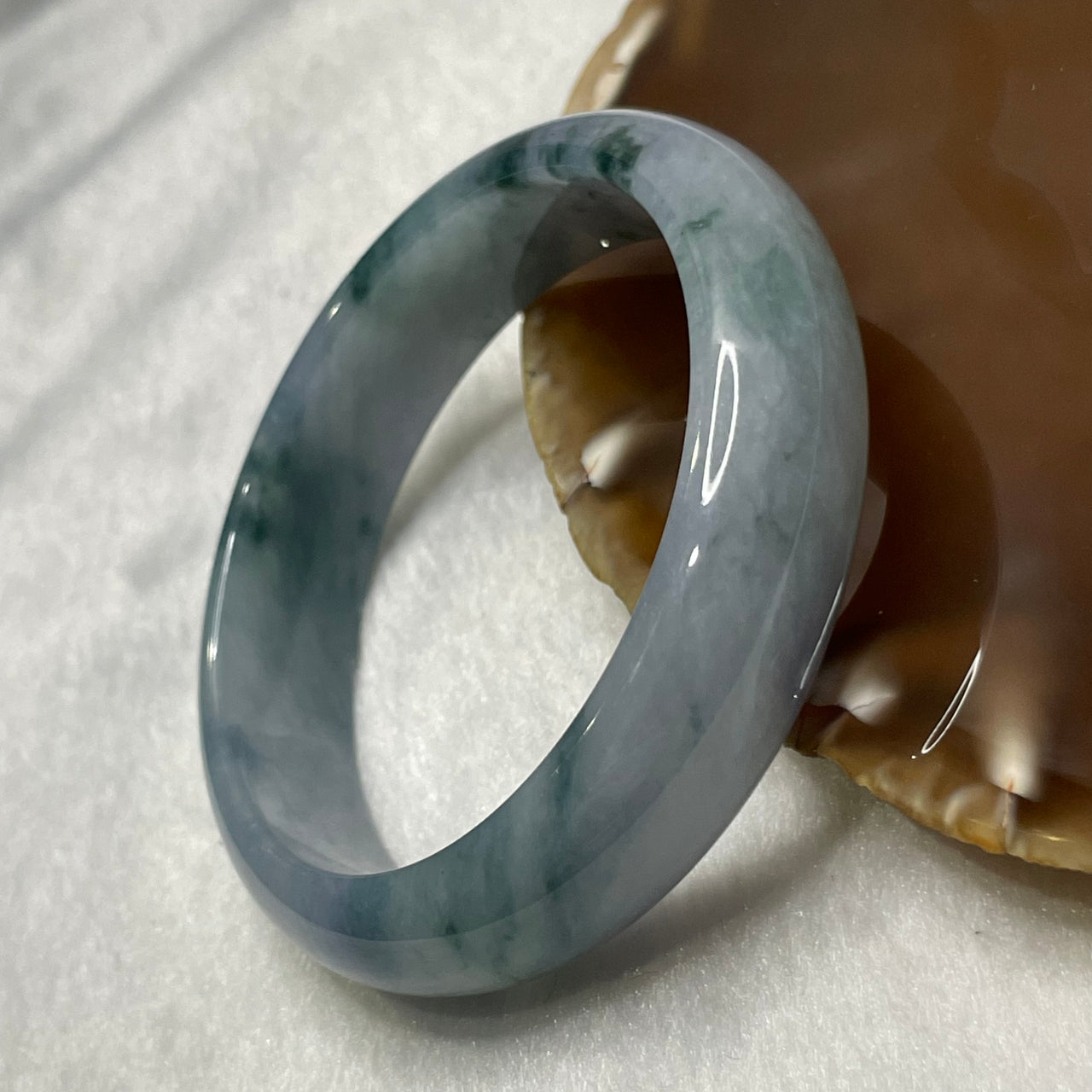 Type A Faint Lavender & Green Jade Jadeite Bangle - 57.57g Inner Diameter 55.4mm Thickness - 14.8 by 7.8mm - Huangs Jadeite and Jewelry Pte Ltd