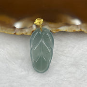 Type A Semi Icy Blueish Green Leaf Jade Jadeite Pendant with 18k Gold Clasp 1.74g 25.8 by 13.4 by 2.5mm - Huangs Jadeite and Jewelry Pte Ltd