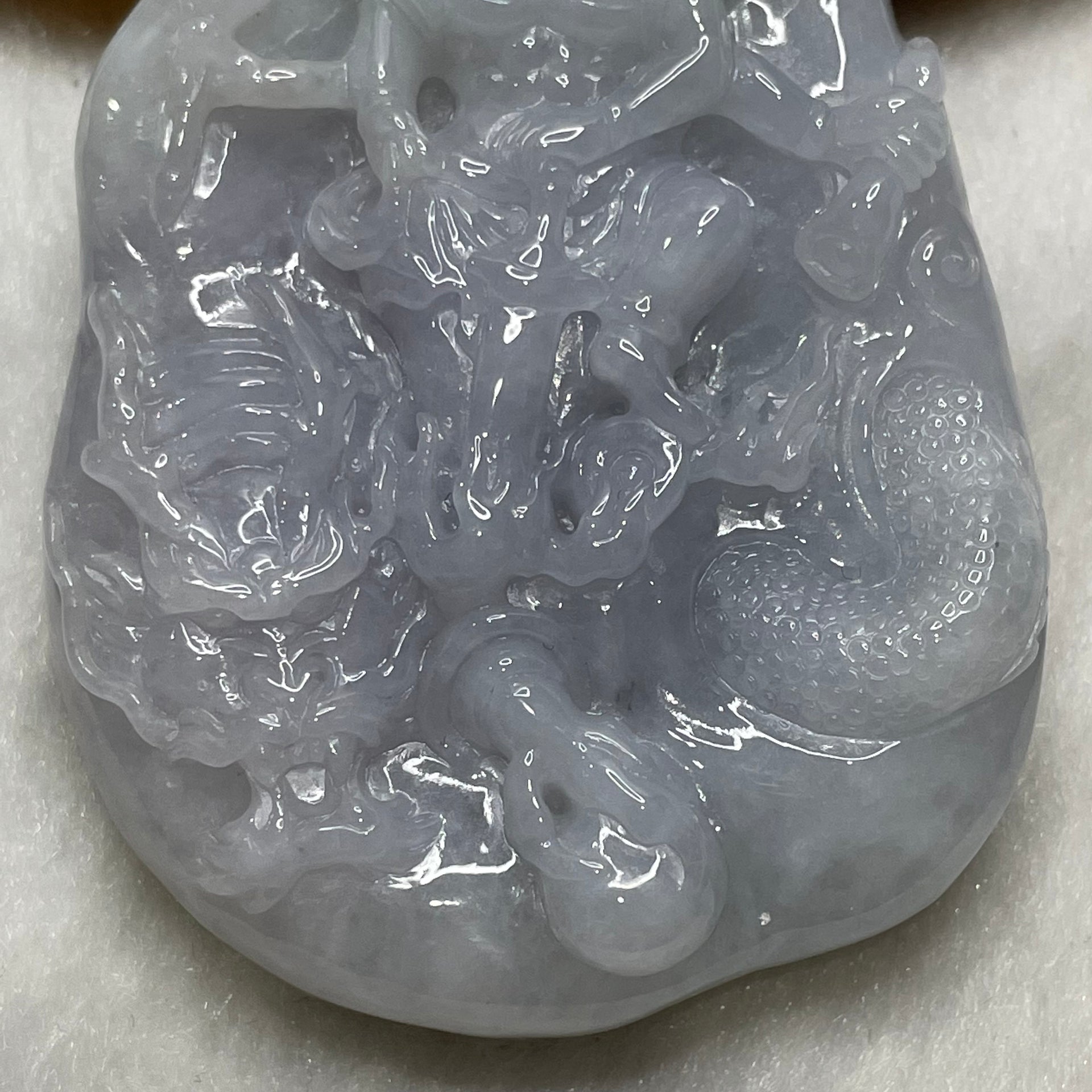 Type A Faint Green & Lavender Jade Jadeite Thousand Hand Guan Yin & Dragon Pendant - 84.6g 66.2 by 44.7 by 14.0mm - Huangs Jadeite and Jewelry Pte Ltd