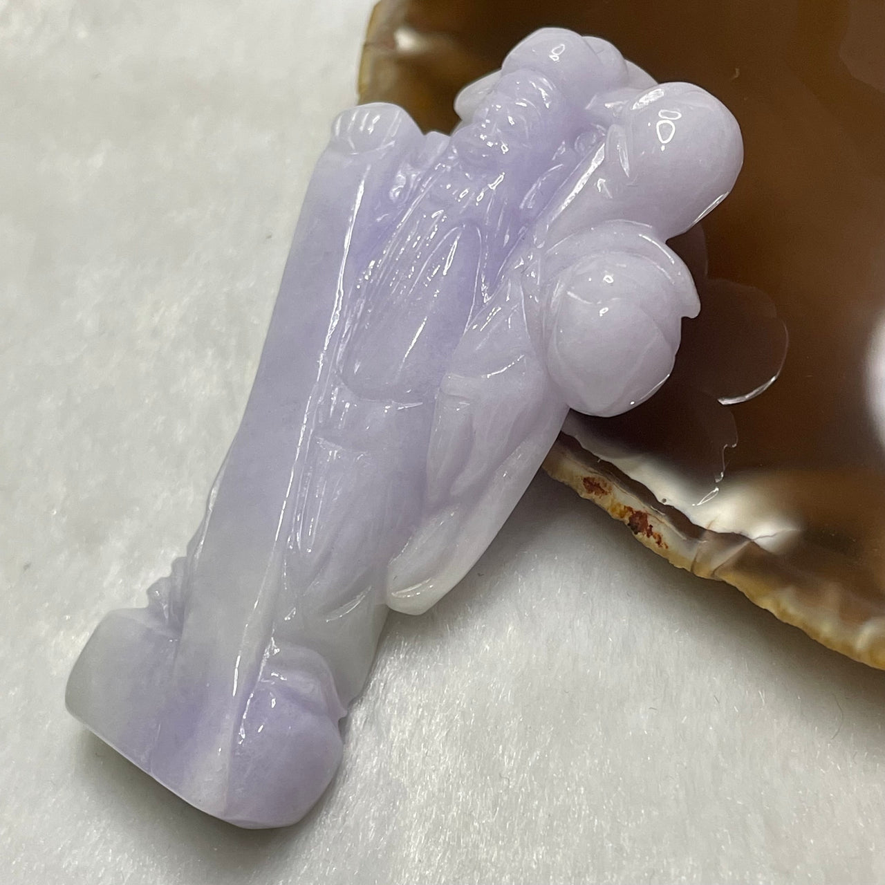 Type A Lavender Jade Jadeite God of Fortune Cai Sheng Feng Shui Wealth 49.57g 71.1 by 41.1 by 11.8mm - Huangs Jadeite and Jewelry Pte Ltd